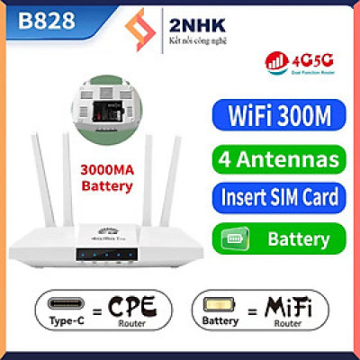 Bộ phát WiFi từ sim 4G CPE B828 tốc độ cao 300Mpbs phủ sóng rộng sử dụng mọi loại sim kèm pin 3000mAh - Hàng nhập khẩu