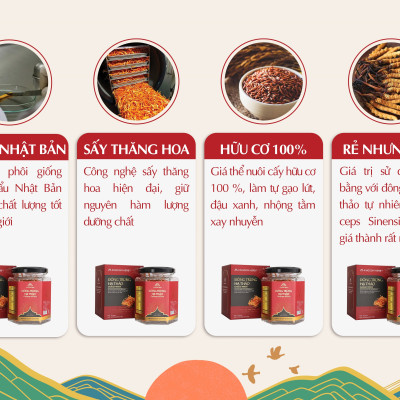 Đông trùng hạ thảo Kingdom Herb chính hãng loại thượng hạng sấy thăng hoa hộp 10 gram (tặng bình nước thủy tinh cao cấp)