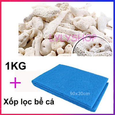 Xốp Lọc Bể Cá 90x 30cm + San Hô Vụn 1KG vật liệu lọc nước, trang trí bể cá