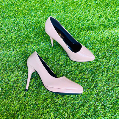 Giày cao gót nhọn 10cm Trường Hải da bóng 2 màu đen, hồng phấn GCG135