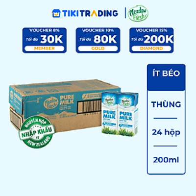 Thùng 24 Hộp Sữa Tươi Ít Béo Meadow Fresh (200ml / Hộp)