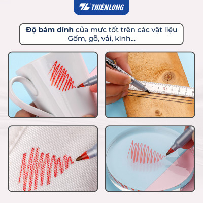 Combo 5/10/20 Bút lông dầu 2 đầu bút Thiên Long PM-04 bám dính tốt trên các vật liệu: Giấy, gỗ,nhựa, thủy tinh, gốm, sứ