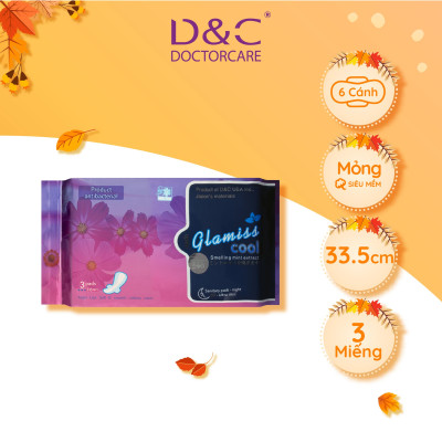 Băng vệ sinh ban đêm Glamiss Cool thảo dược 33.8cm siêu thấm hút, BVS chống tràn cho cả đêm dài