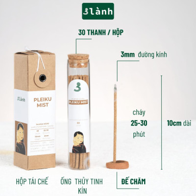 Nhang Thủ Công Sớm Pleiku 3 Lành Hộp 30 Que 100 % Tự Nhiên Tặng Kèm Đế Chăm Không Hóa Chất Xông Thơm