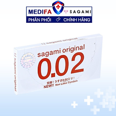 Bao cao su Sagami 002 Original Siêu mỏng Non Latex Hộp 2 chiếc không mùi trong suốt chống tuột kéo dài thời gian