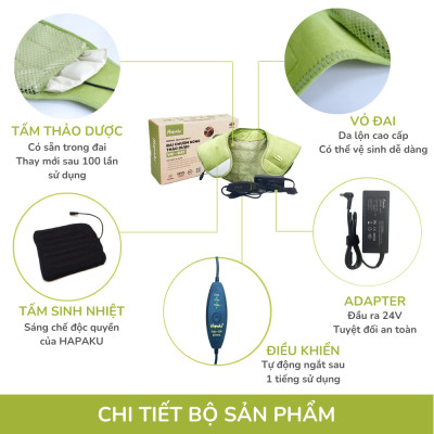 Bộ đai chườm nóng thảo dược giảm đau vai gáy dùng điện - Hapaku