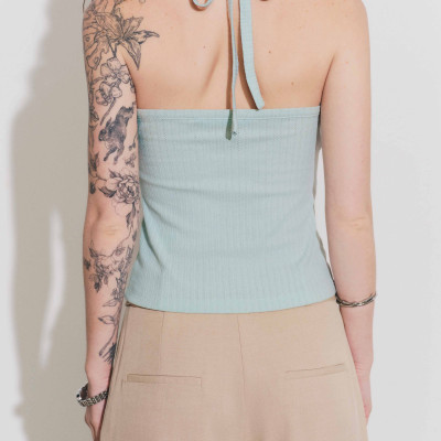 DOTTIE - Áo thun cổ yếm viền ren - Xanh ngọc - T1146