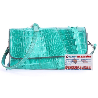 Túi xách nữ da cá sấu Huy Hoàng đeo chéo 2 gai màu xanh lá HC6252