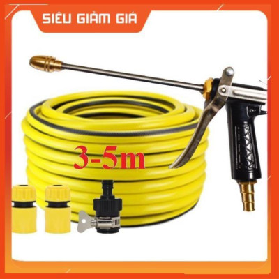 Bộ dây vòi xịt nước rửa xe, tưới cây . tăng áp 3 lần, loại 3m, 5m 206318Gđầu đồng, cút, nối đen, d.vàng