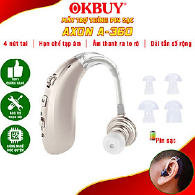 Máy trợ thính không dây pin sạc Axon A-360 - Kết nối Bluetooth, có bộ lọc tiếng ồn, tặng kèm hộp đựng máy