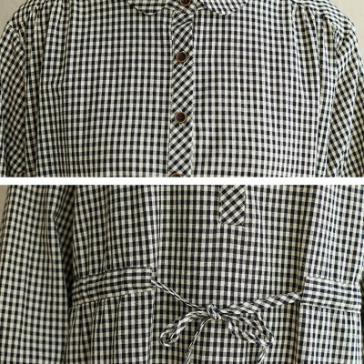 Váy sơ mi dáng dài thắt eo – Đầm nữ form suông vintage kẻ caro phong cách công sở Haint Boutique Da187