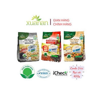 Combo 3 túi: Ngũ Cốc Óc Chó Mè Đen+Gạo Lức No Sugar+Yến Mạch Hạnh Nhân[ít đường 400gr](Tặng Kèm 2 Túi Yến Mạch 150G)