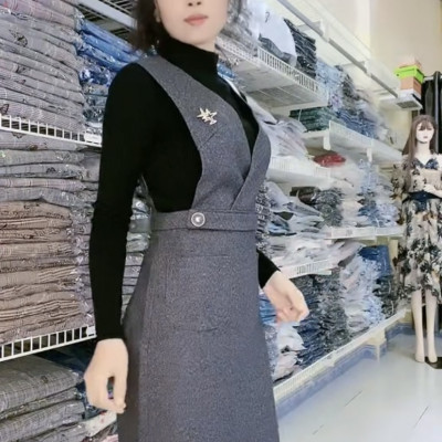 Set đầm yếm kèm áo dệt kim thu đông cao cấp Myqlothing.