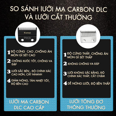 Tông đơ chấn viền Kemei KM-2795 lưỡi cắt mạ carbon DLC cao cấp công suất mạnh mẽ 8W sạc nhanh USB pin lâu - Chính hãng