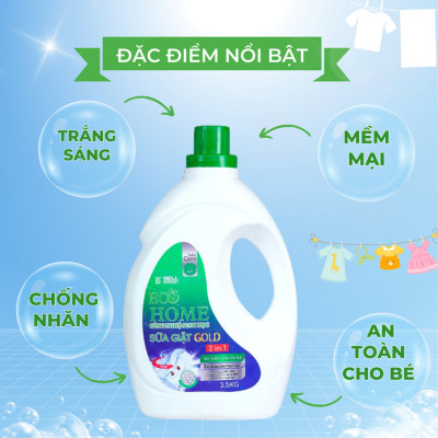 Sữa giặt gold công nghệ sinh học ECOHOME Kim Ngân Store mùi thơm ngọt mát, 2 trong 1 vừa giặt vừa xả 3.5kg