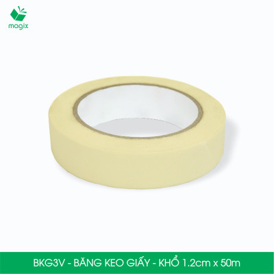 BKG3V - Block 12 cuộn băng keo giấy khổ 1.2cm x 50m - Băng dính giấy viết được, chặn màu sơn