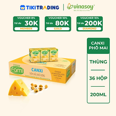 Thùng Sữa đậu nành Vinasoy Fami Canxi vị Phô Mai ( 200ml x 36 Hộp )