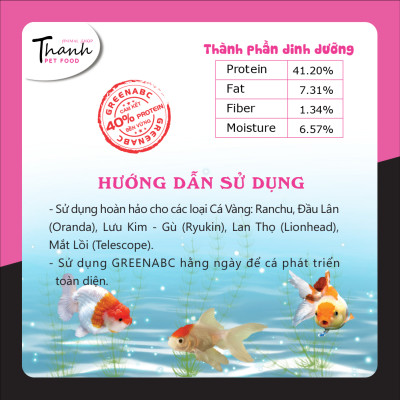Thức ăn GoldFish GREENABC – Cá 3 đuôi – Cá vàng – Độ đạm 40% giúp thúc đẩy hình thành đầu, lên màu đẹp, dáng đẹp – Hộp 50g