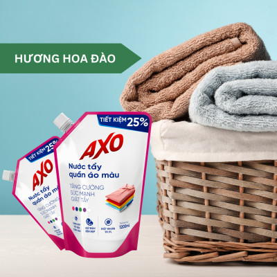 Combo Túi Nước tẩy quần áo màu đánh bay vết bẩn AXO 1200ml không mùi khó chịu