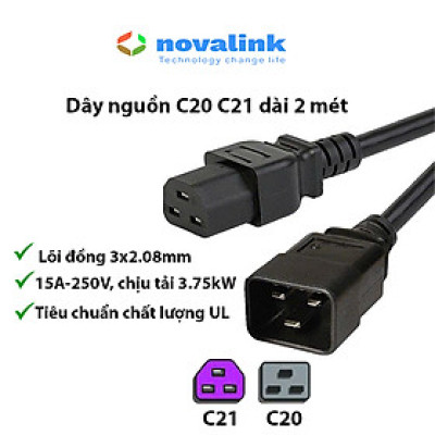 Dây nguồn C20 C21 chuẩn IEC 15A 250V | Dây nguồn UPS, Server lõi đồng 3x2.08mm² – Novalink NV-56009A - Hàng chính hãng