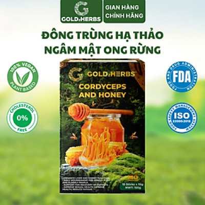 Hàng chính hãng - Đông trùng hạ thảo ngâm mật ong rừng GoldzHerbs, 100% mật ong nguyên chất – Hũ 300g/ Hộp 15 gói