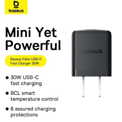 Bộ sạc nhanh nhỏ gọn Baseus Palm 1C 30W Kèm cáp C to C 60w dài 1M - Hàng chính hãng