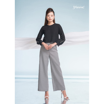 Set Áo Đen Tay Vây Cá Quần Lưng Liền Caro Trắng Đen Maxivic M-SETBO-08