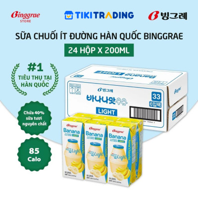 Thùng 24 hộp Sữa chuối ít đường 200ml nhãn hiệu Binggrae