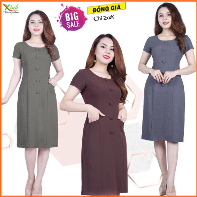 Đầm Suông Phối Nút Che Bụng Gọn Eo ThoiTrangXinh DL508