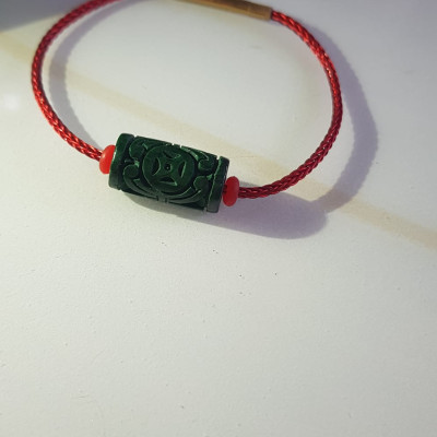 Vòng tay charm Lu Thống Đồng Tiền Đẹp  Đá Cẩm Thạch tự nhiên Xanh Đậm đẹp Dây Đỏ có khoen  Hợp Nữ mệnh Thủy Mộc Hỏa ạ