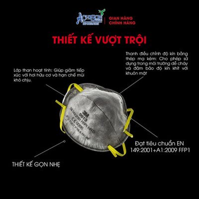Khẩu trang than hoạt tính lọc mùi 3M 9913, chính hãng, lọc hơi hữu cơ