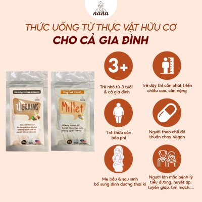 Sữa Hạt Gạo Lứt Hữu Cơ Millet Gói 30g Vị Kê Nhập Khẩu Malaysia Cho Trẻ Từ 3 Tuổi & Cả Gia Đình Bổ Sung Dinh Dưỡng Vegan - 24grains