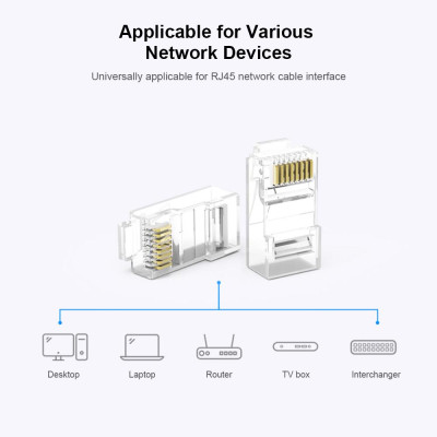 Đầu nối CAT5E mạ vàng RJ45 Kết thúc cáp Ethernet 100 cái VENTION UTP Crystal Head 8P8C