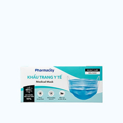 Khẩu trang y tế 3 lớp Pharmacity (Hộp 50 cái) màu xanh