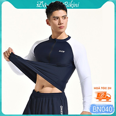 Áo bơi nam dài tay chống nắng cao cấp, thun bơi lạnh chuẩn đẹp co giãn cao mịn mát, khóa kéo mượt mà dễ mặc, có size lớn đến 90kg | BN040