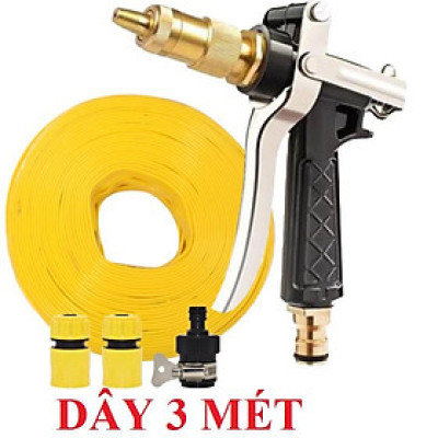 Bộ dây vòi xịt nước rửa xe, tưới cây . tăng áp 3 lần, loại 3m, 5m 206236Cđầu đồng, cút, nối đen, d.vàng