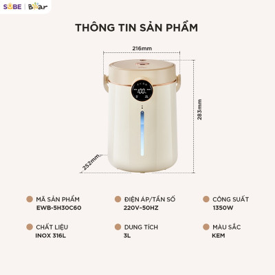 Bình thuỷ điện Bear 3L EWB-5H30C60 hàng chính hãng