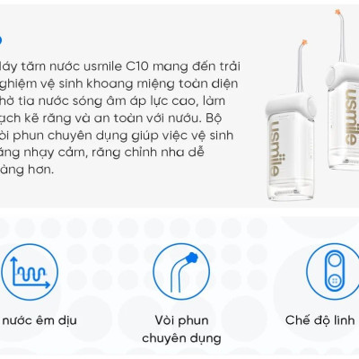 Máy Tăm Nước Sóng Siêu Âm Usmile C10 - Hàng Chính Hãng