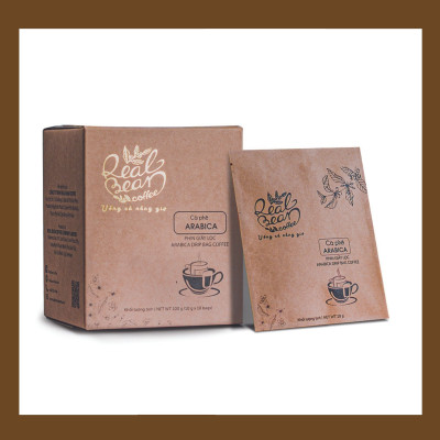 Cà phê phin giấy tiện lợi – Hộp 10 Gói – 100% Rang Mộc – Vị Đậm, Thơm Nồng – REAL BEAN COFFEE