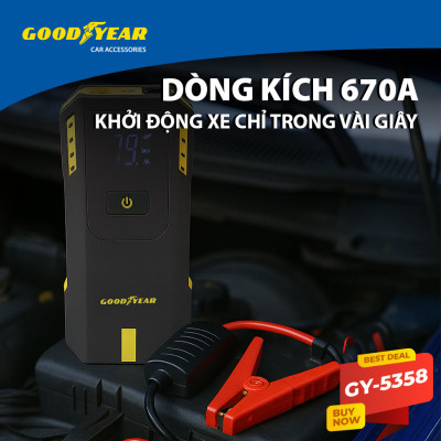 Bộ Kích Bình Cho Xe Hơi 670A GOODYEAR GY-5358 Đa Chức Năng Sạc Dự Phòng 12000mAh Đèn LED Khẩn Cấp - Hàng Nhập Khẩu