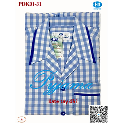 Bộ Pyjama HUONGTAM Kate tay dài nam cao cấp(PDK01N10). Chất liệu Kate loại tốt:  mềm mại, thoáng mát, không phai màu.