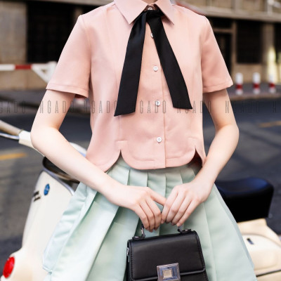Áo hồng ngắn tay NGADO, áo đi học, áo đi làm, áo sơ mi form rộng