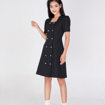 De Leah - Đầm Ôm A Khuy Trước - Đen