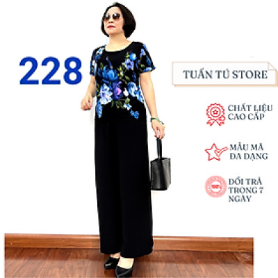 Đồ Bộ Nữ Trung Niên Sang Trọng Bộ Phối Áo Mango Cộc Tay Với Quần Đũi Đen Cao Cấp 2023 - Tuấn Tú Store 68