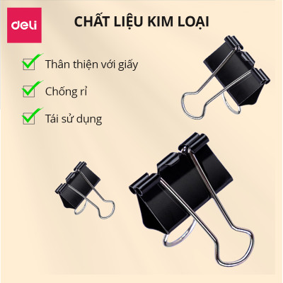 Kẹp Giấy Tài Liệu Deli - 12 Chiếc Kẹp Bướm Văn Phòng Phẩm Học Sinh - Nhiều Kích Thước Nhỏ Gọn Tiện Lợi Giá Rẻ