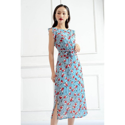 Đầm maxi hoa xanh Tri