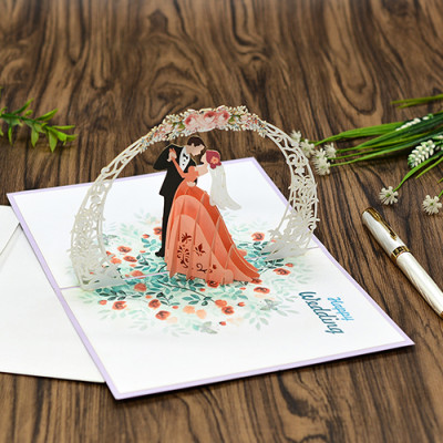Thiệp 3D Pop Up Cô Dâu Chú Rể – Thiệp Cưới, Thiệp Chúc Mừng Đám Cưới Sang Trọng, Độc Đáo, W01