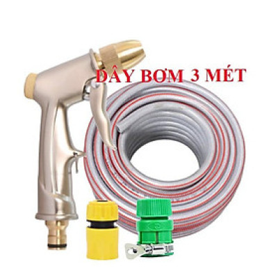  Bộ dây vòi xịt nước rửa xe, tưới cây . tăng áp 3 lần, loại 3m, 5m 206701-1 đầu đồng,cút,nối nhựa v+ tặng móc khoá