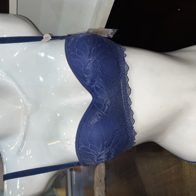 Bộ Đồ Lót KL Cúp Ngang Mút Mỏng Có Gọng Ren Hoa Quần Dây Gợi Cảm