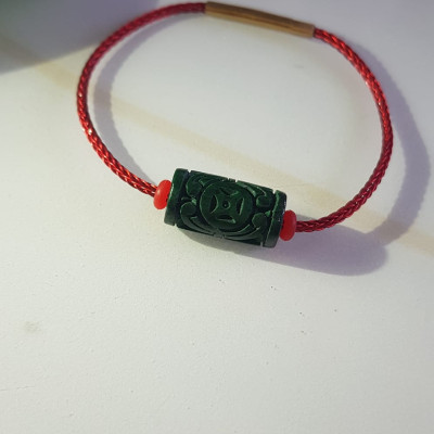 Vòng tay charm Lu Thống Đồng Tiền Đẹp  Đá Cẩm Thạch tự nhiên Xanh Đậm đẹp Dây Đỏ có khoen  Hợp Nữ mệnh Thủy Mộc Hỏa ạ